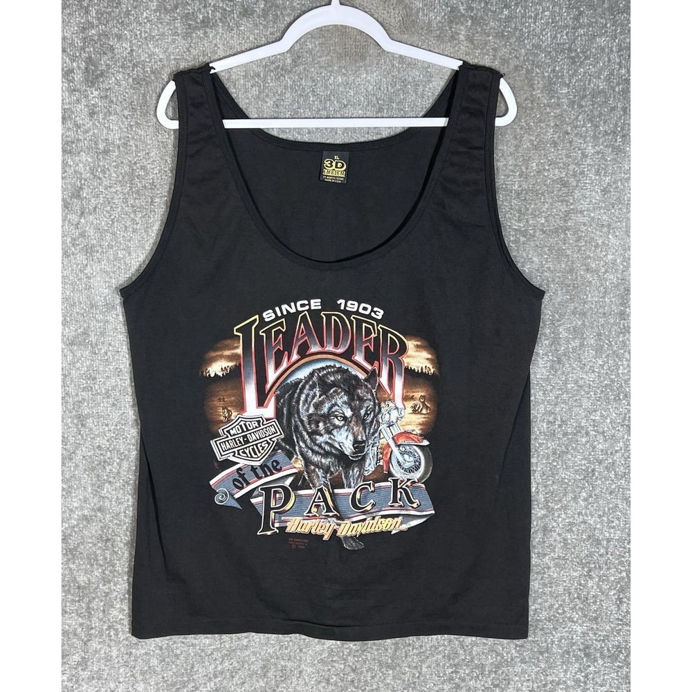 VTG 3D Emblem 1990 Harley Davidson Leader Of The Pack Milwaukee Tank Top Mens XL